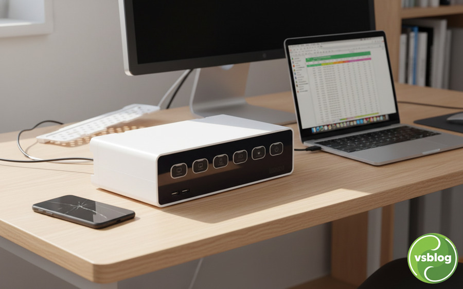 멀티박스탭을 사용해서 깔끔해진 책상 모습 사진